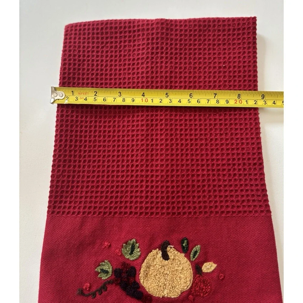 Red Fall Pumpkin And Berries Embroidered Kitchen Towel
